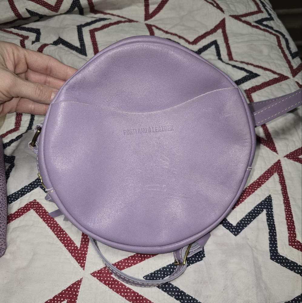 Portland Leather Lavendar Crossbody Bag Circular Design